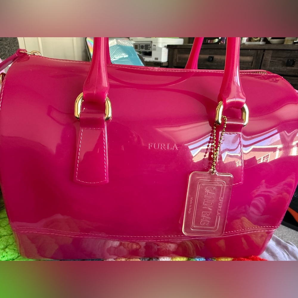 AUTHENTIC Used Furla Vibrant Pink Candy Boston Bag